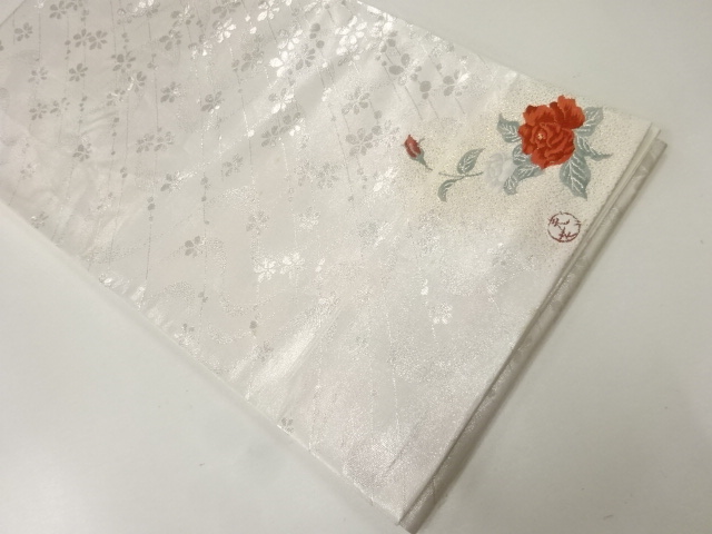 アンティーク　草花模様織出し袋帯（材料）